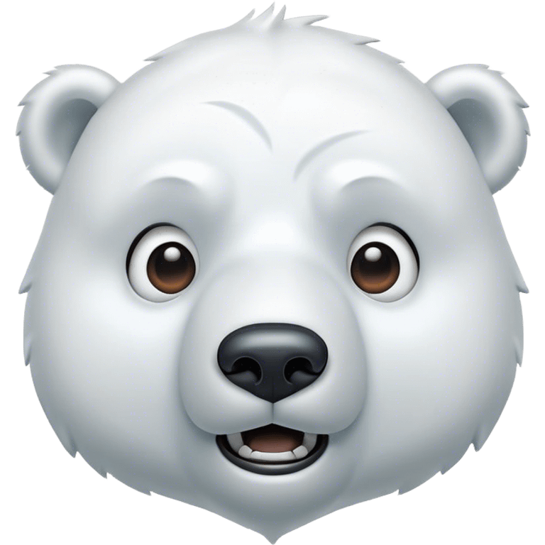 Cinematic Comical Polar Bear Portrait Emoji, Head tilted dramatically with an exaggeratedly shocked expression, featuring a robust, snowy build with wide, comically expressive eyes full of humorous disbelief, Simplified yet hilariously expressive features, highly detailed, glowing with a slightly sassy polar glow, high shine, dramatic yet playful, stylized with an air of quirky arctic attitude, soft glowing outline, capturing the essence of a meme-worthy polar bear that appears ready to side-eye its way into viral fame! emoji