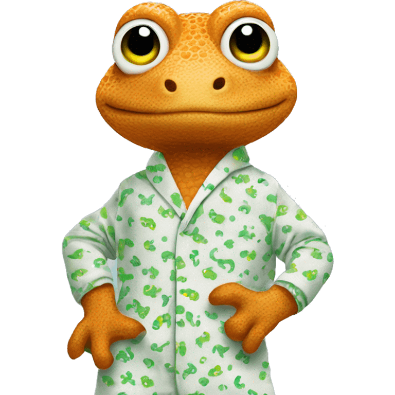 The geico gecko wearing pajamas emoji