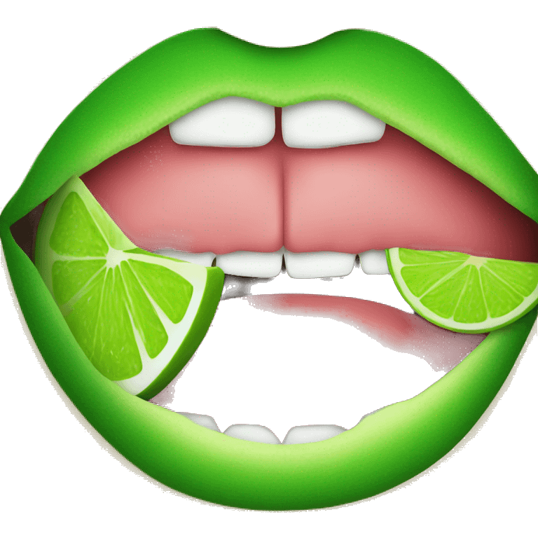 Green lips biting into a lime emoji