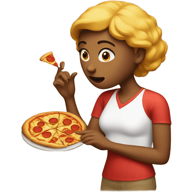 A woman thinkin in a piece of pizza emoji