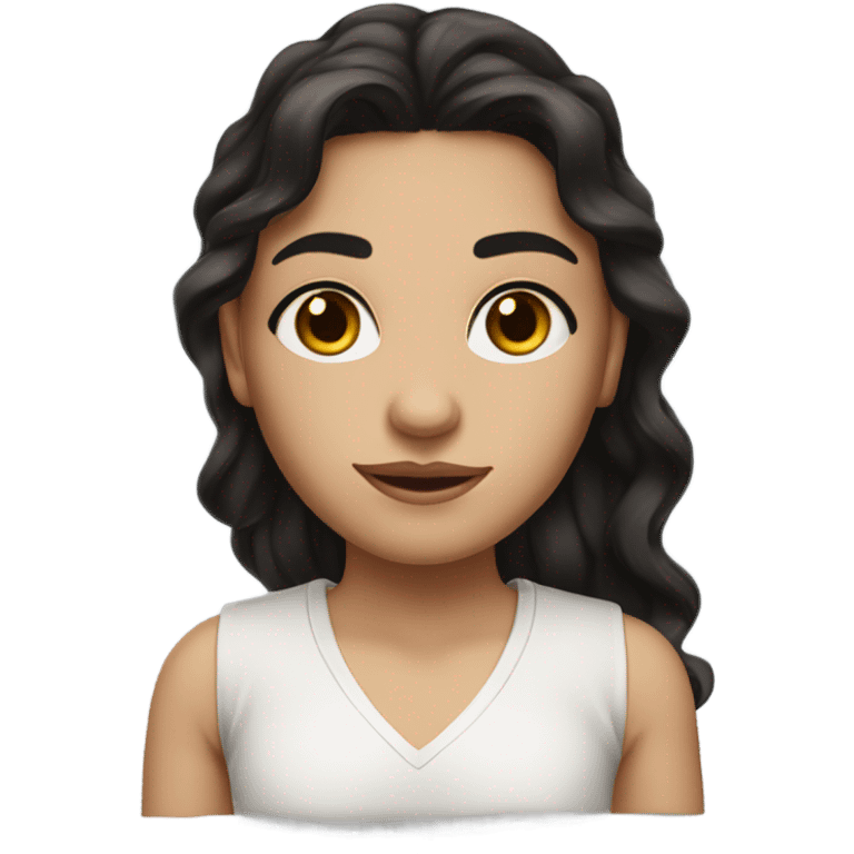 A not-so-brunette girl with long black wavy hair, dark brown eyes and eyelashes emoji