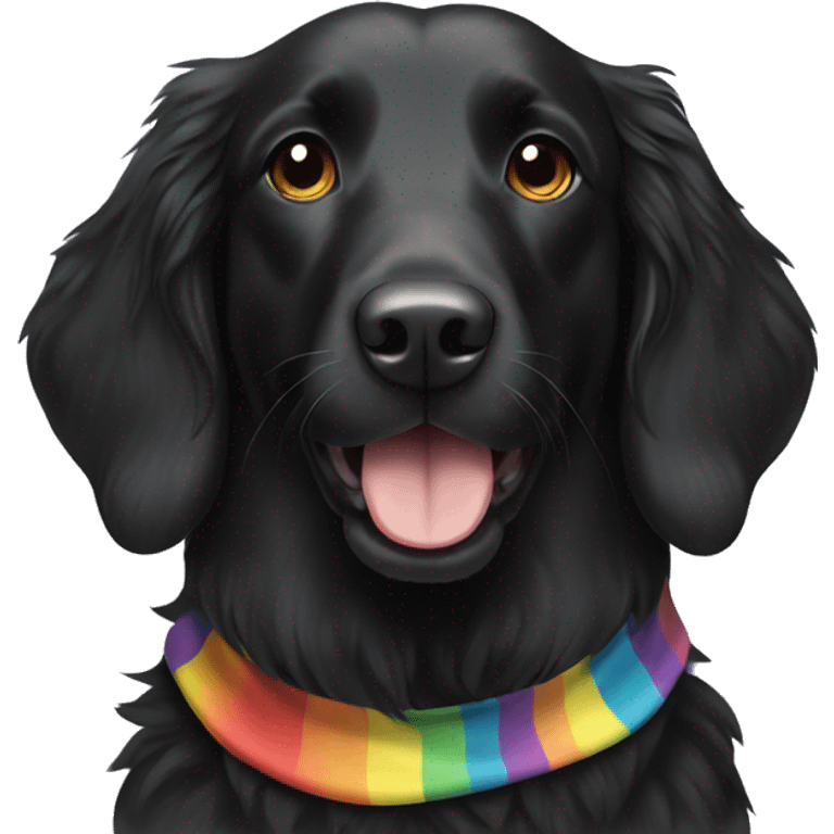 Black Flat coated retriever with rainbow bandana emoji