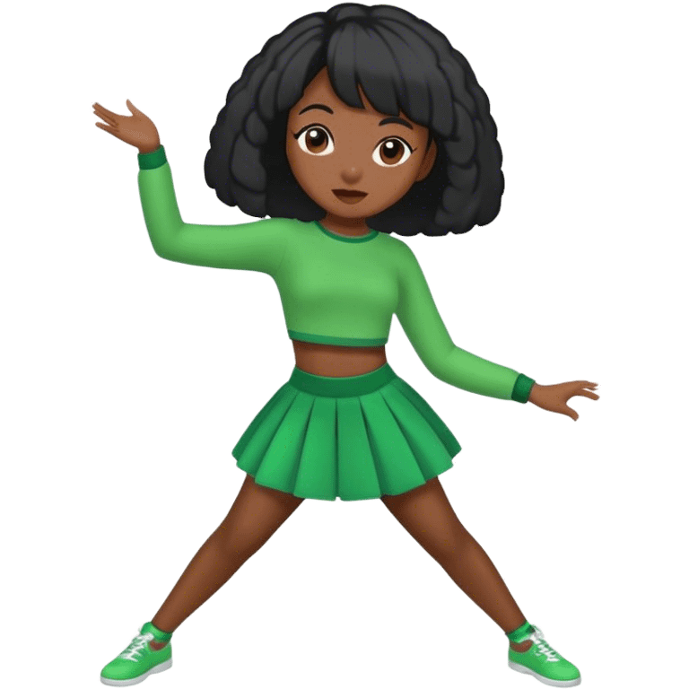 black girl with bob green clothes dancing emoji