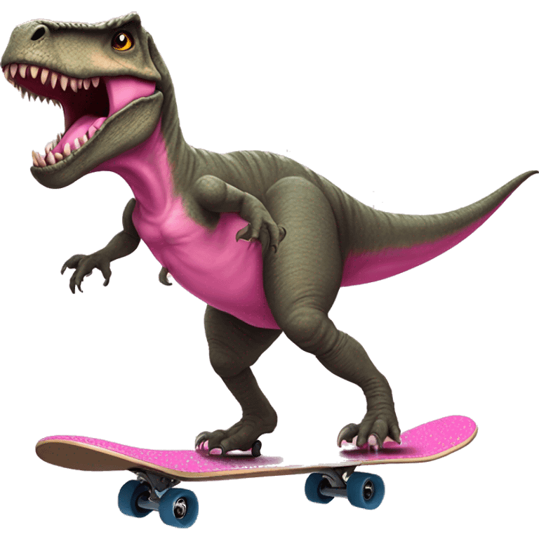 t-rex on a skateboard wearing a pink tutu emoji