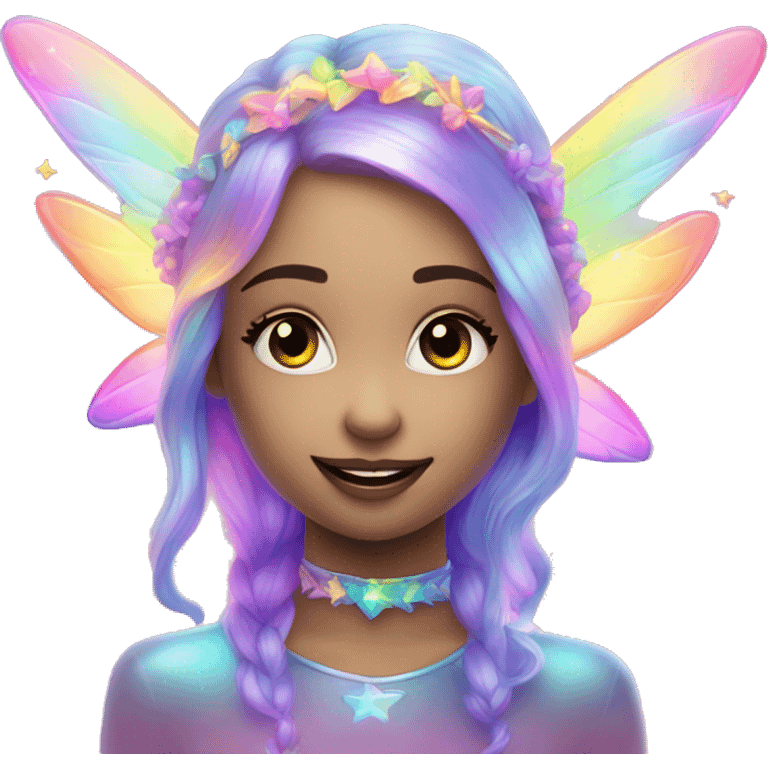 Iridescent fairy flying twinkle rainbow neon colorful emoji