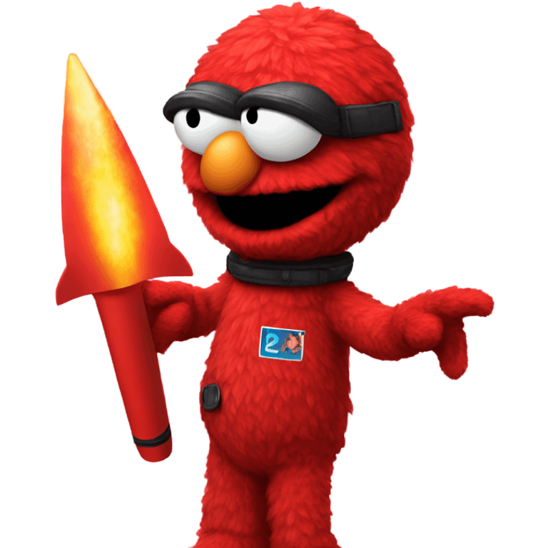 Elmo holding a red rocket  emoji