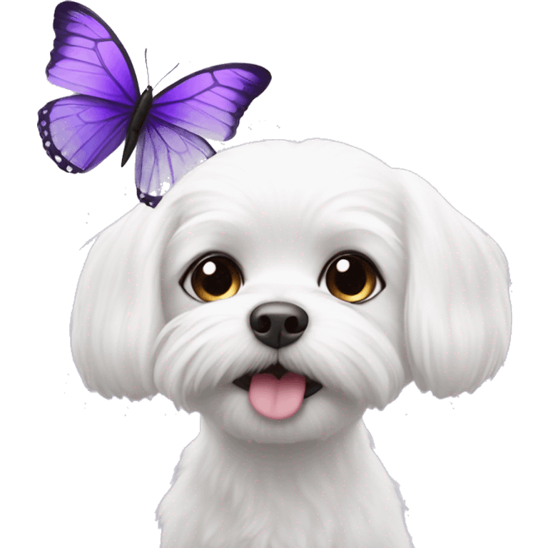 Maltese with purple butterfly landing on its nose emoji