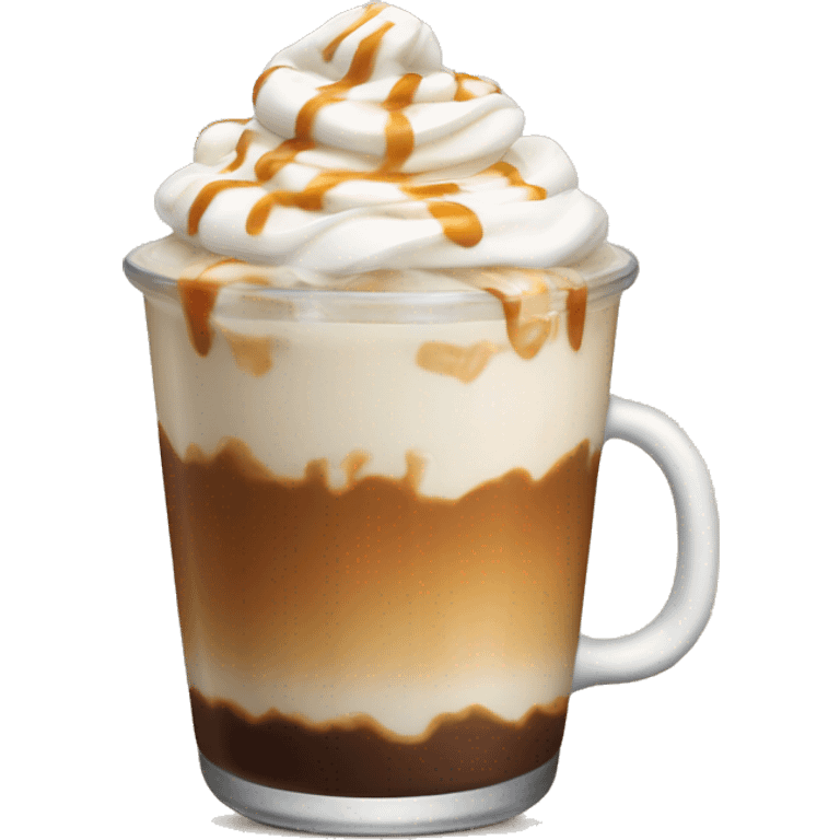 a iced latte with whipped cream and caramel. emoji