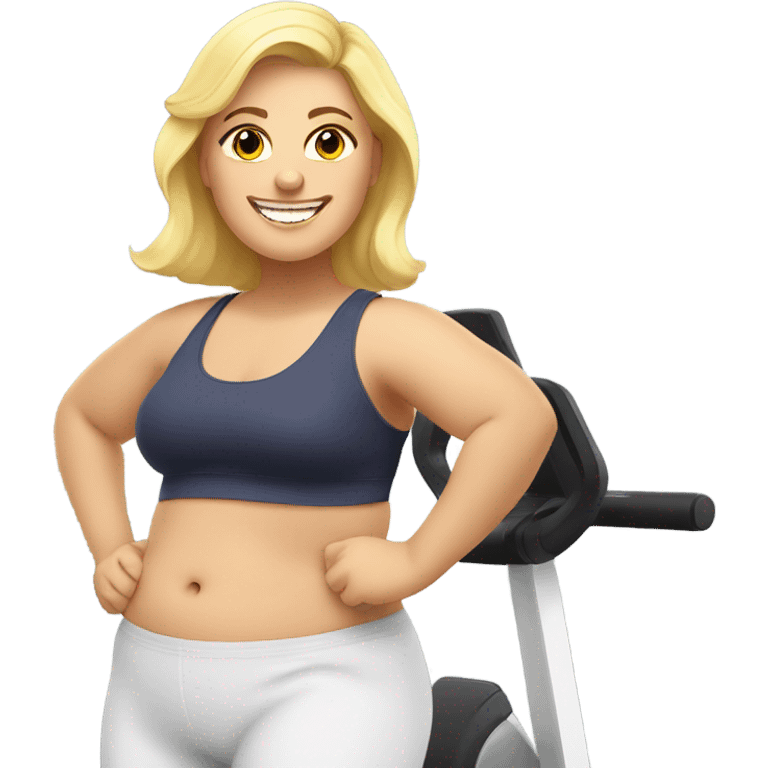 overweight blondie woman happy working out emoji