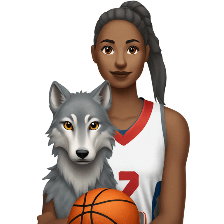 Grey wolf and female basketball player number 0 emoji