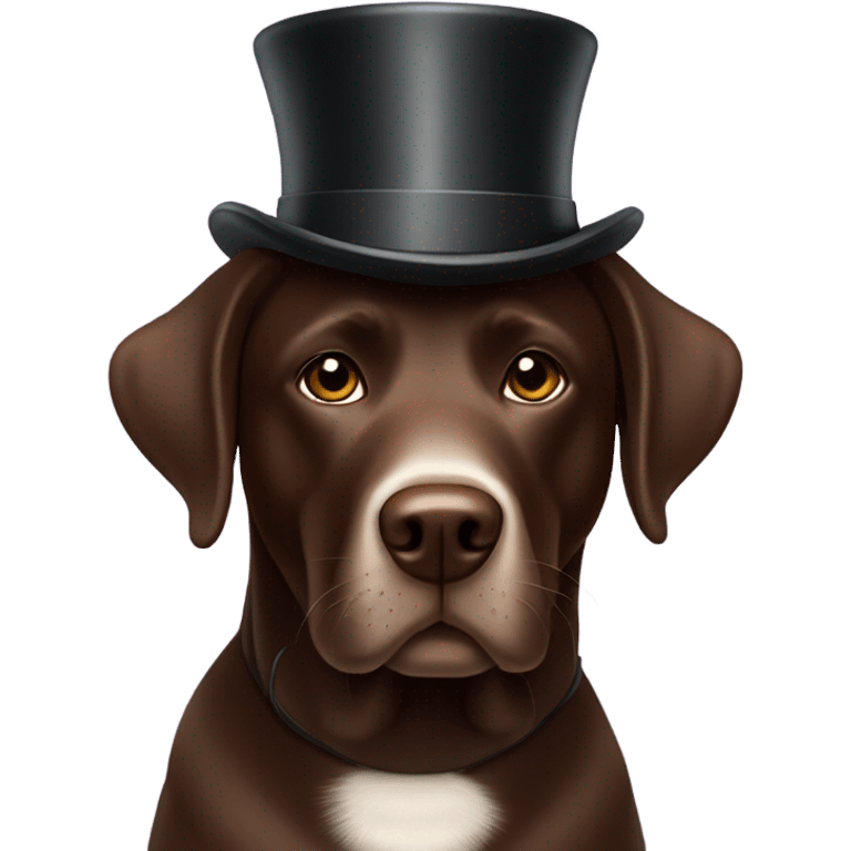 A Chocolate labrador dog with a top hat emoji