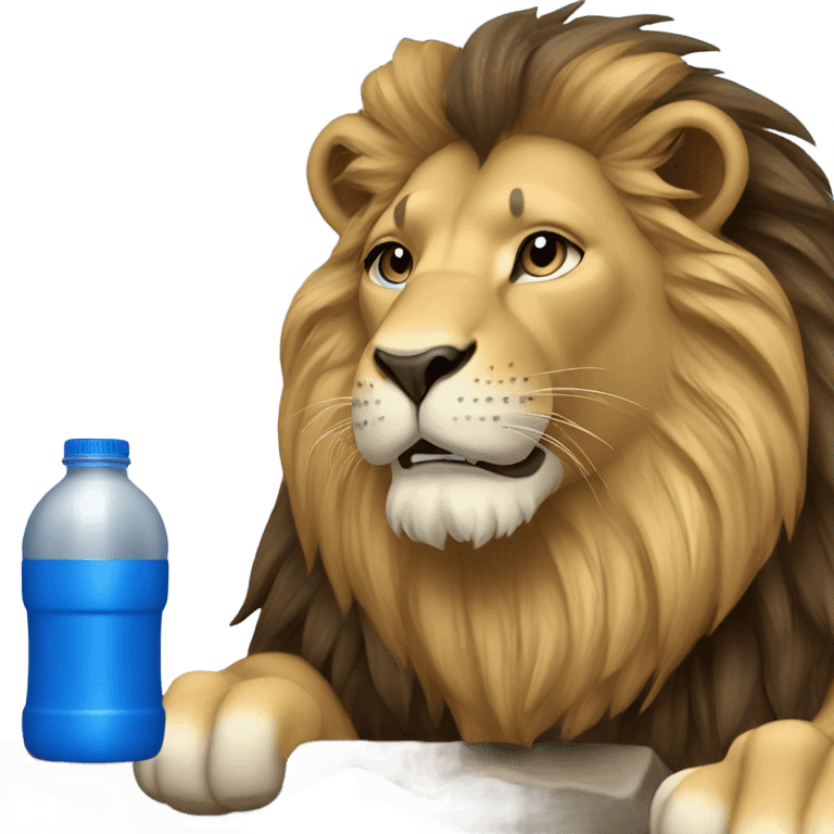 Lion drinking blue drink emoji