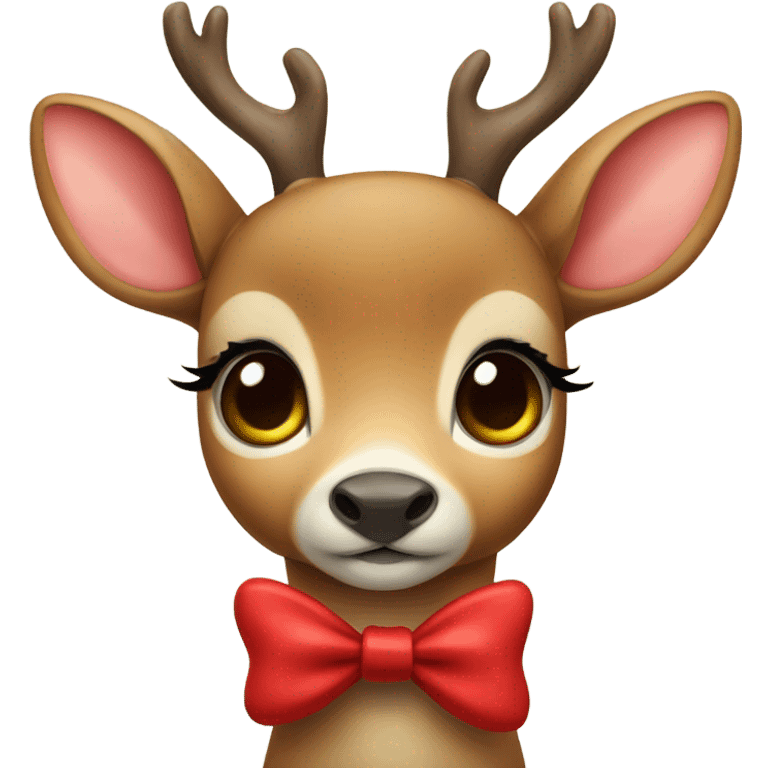 Cute deer with big eyelashes and red bow emoji