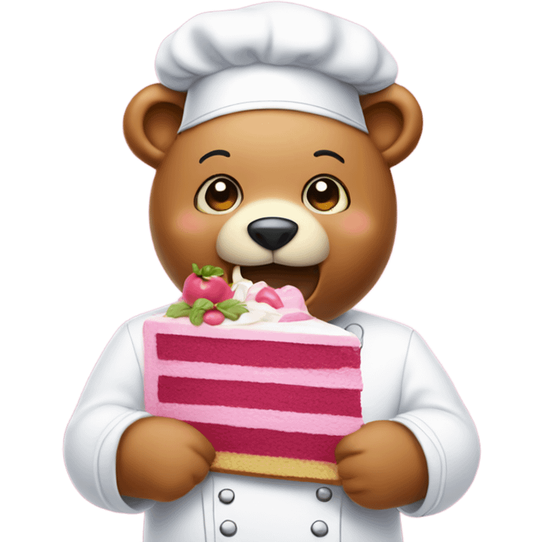 pink bear with chef hat eating a cake emoji