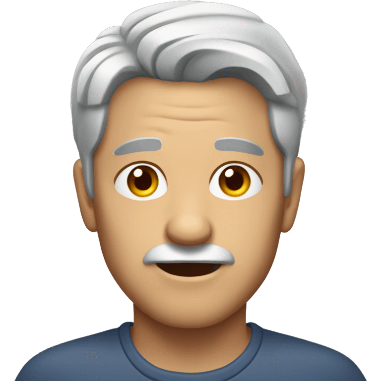 Man with gray hair parted in the middle and glass emoji