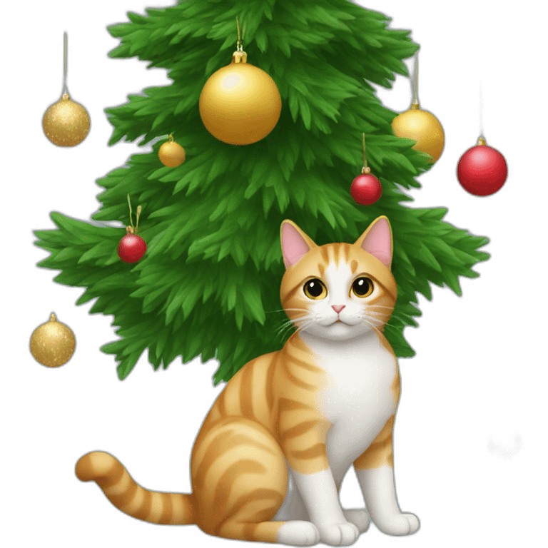 cat sitting on a christmas tree emoji