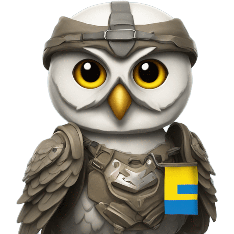 owl in battle gear in front of ukrainian flag emoji