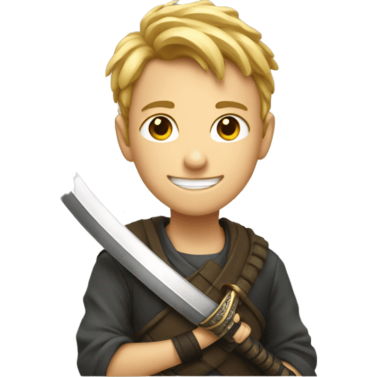 smiling boy with katana emoji