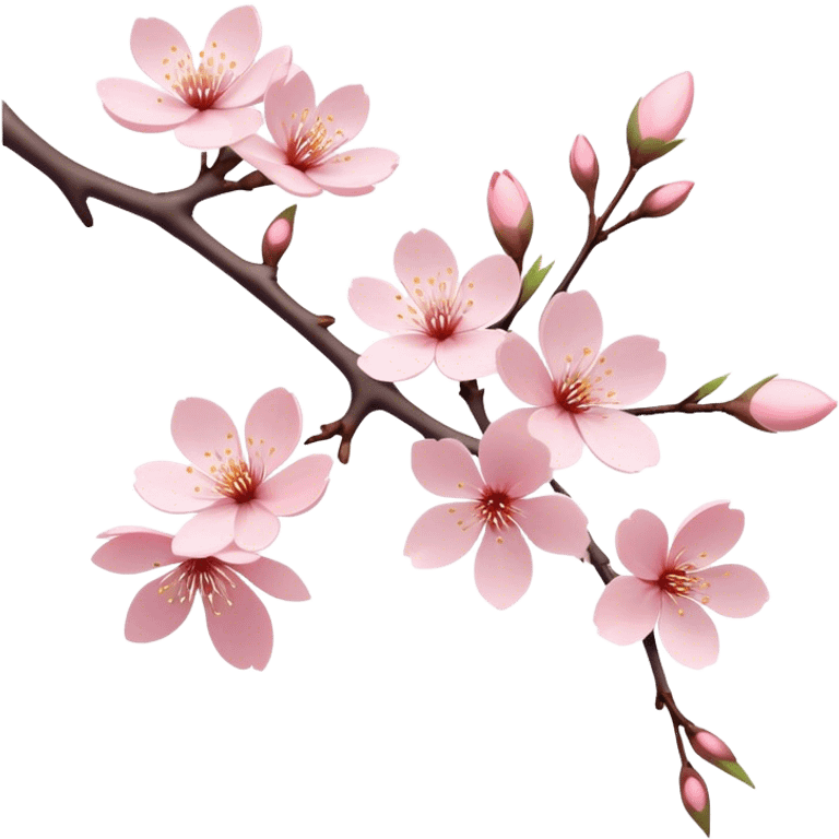 Cinematic Realistic Sakura Flowers on a Branch, depicted as delicate, soft pink blossoms gracefully adorning a slender, gently twisted branch, illuminated by subtle, warm natural light that accentuates their ethereal beauty and transient charm, poetic spring scene emoji