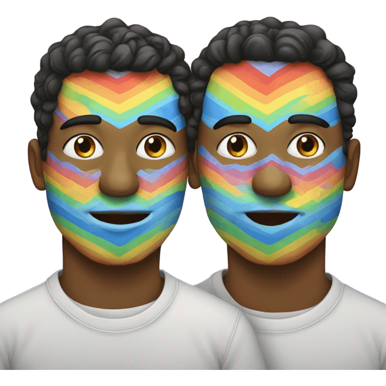 2 men with rainbow on their shirts kissing emoji