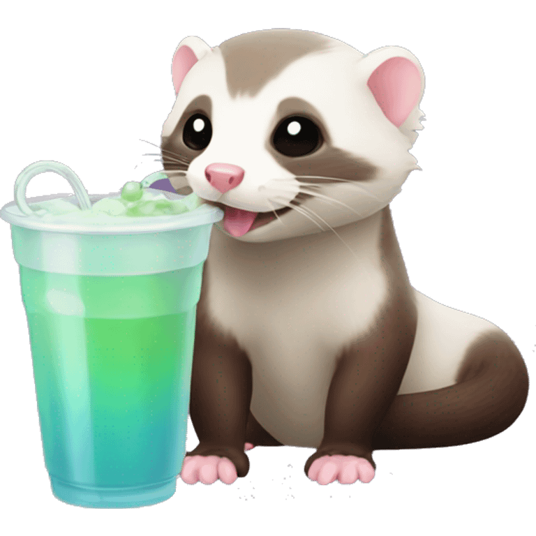 A ferret drinking boba emoji