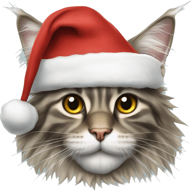 Maine Coon wearing Santa hat emoji