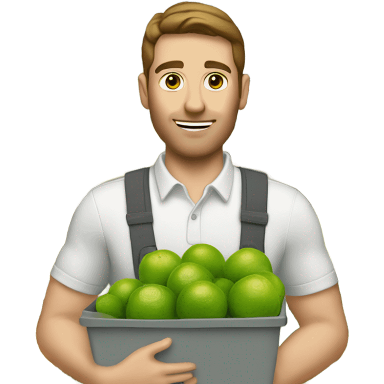 A white man with brown hair and tall carrying many limes in his hands in a supermarket emoji