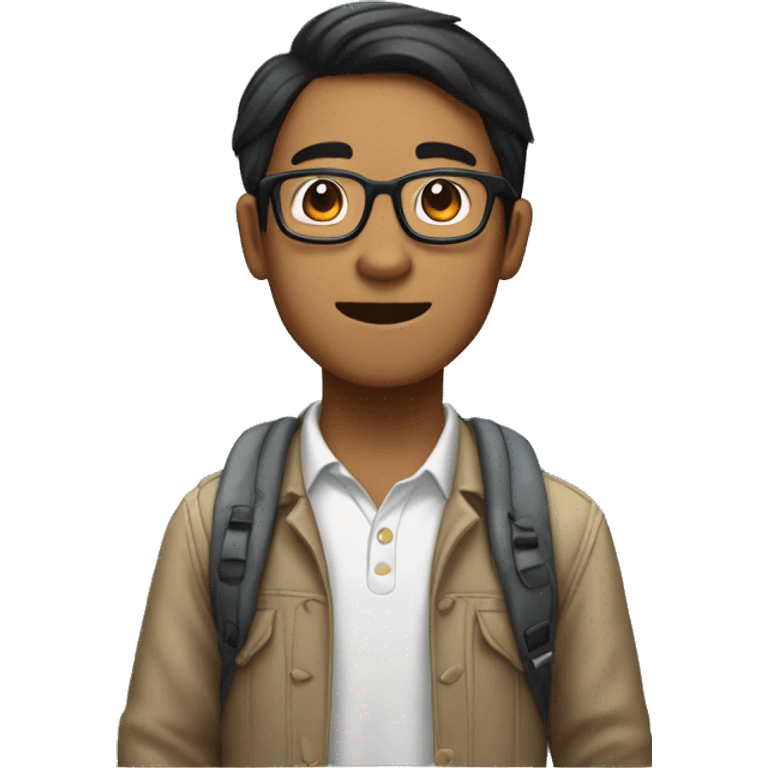 A tall Asian male engineering student with dark skin, wearing glasses, who is extremely fascinated by dinosaurs. emoji