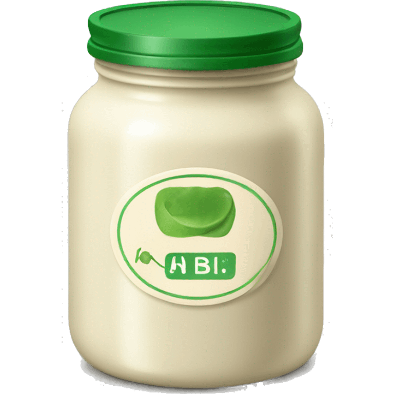 a cream coloured jar with a green lid & green label emoji