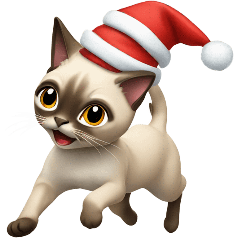 Running Siamese cat wearing a Santa hat  emoji