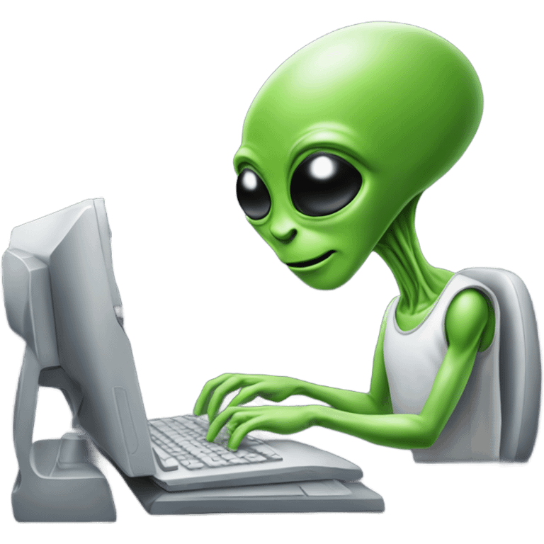 Alien typing on computer emoji