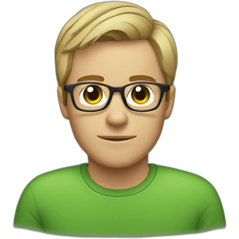 short-haired dark-blonde man with glasses and a green cheeked conure on his shoulder emoji