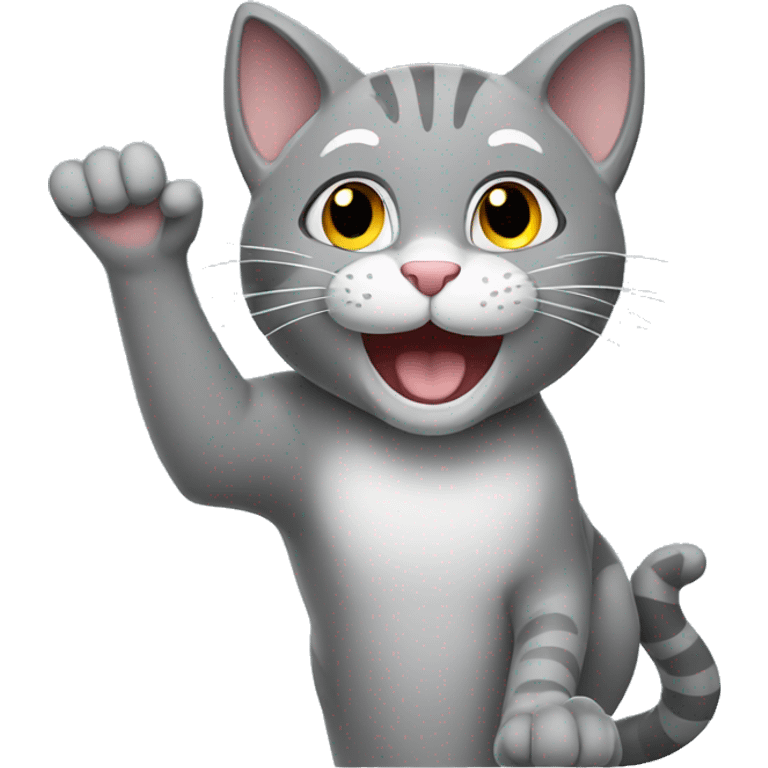 smiling gray cat waving his hand emoji