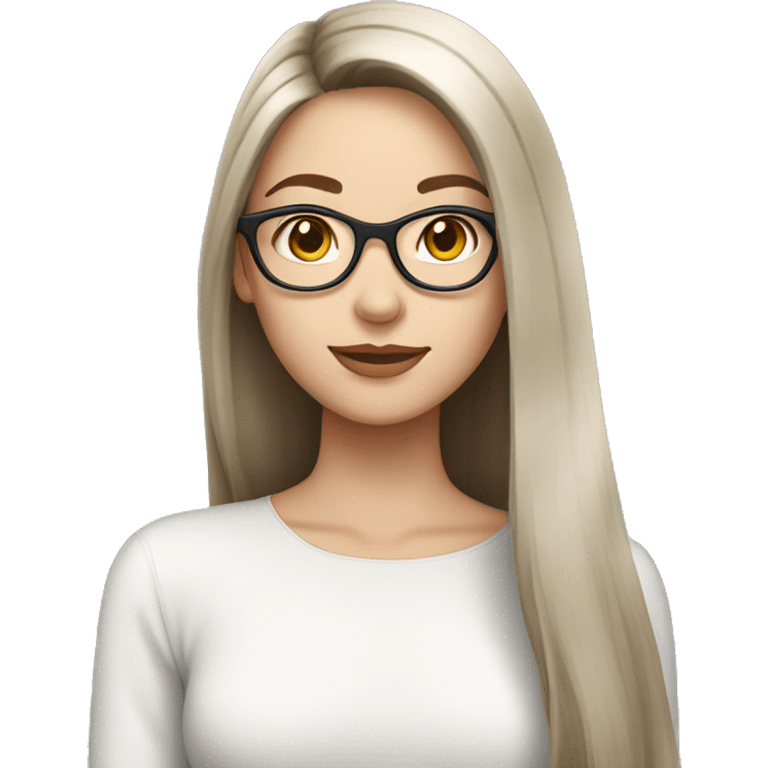 Beautiful fair skin brunette straight long hair with white colored frames emoji