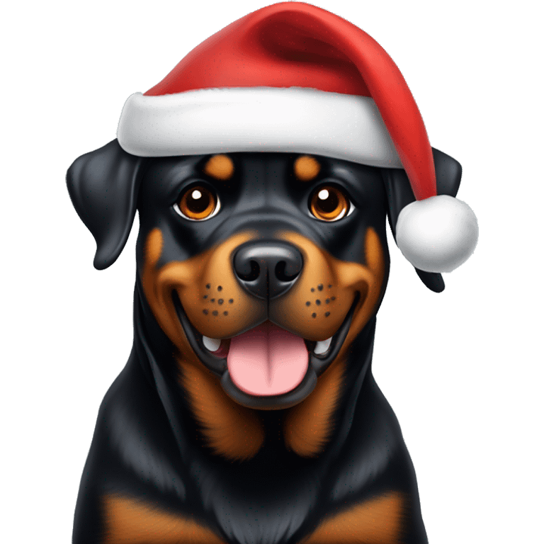 Cute Rottweiler with a Santa hat emoji