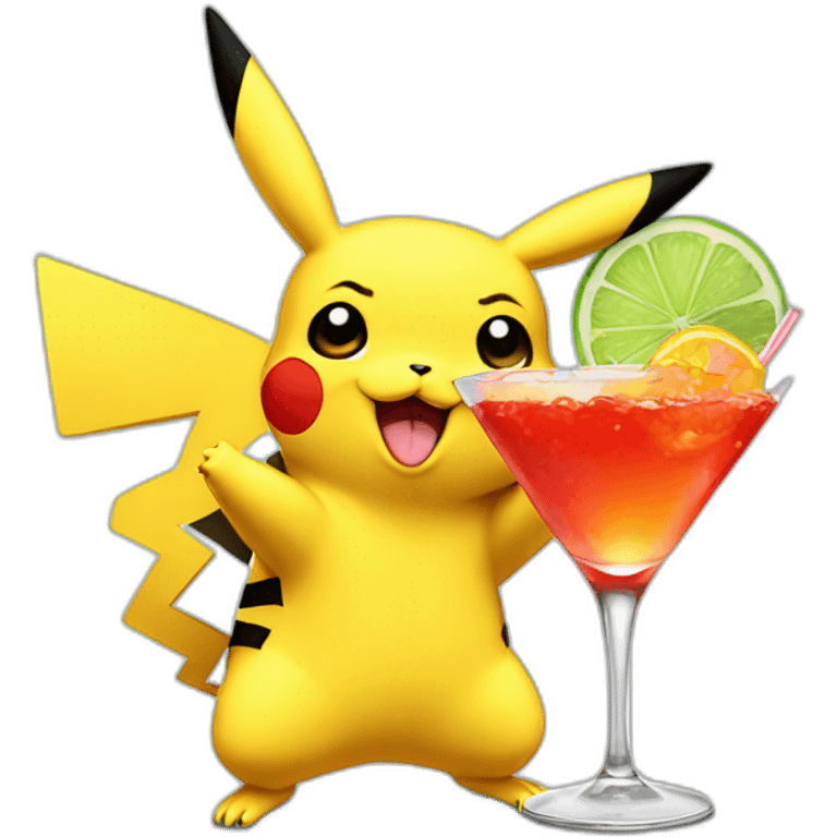 Pikachu holding cocktail emoji