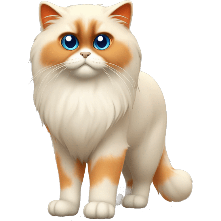 himalayan cat blue eyes orange face  orange ears, orange paws, and orange tail full body standing emoji