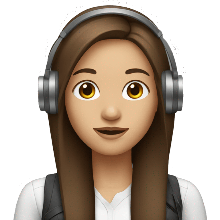 woman with headset and mic, long brown straight hair emoji