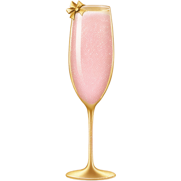 Light Pink glitter champagne glass with gold bow emoji