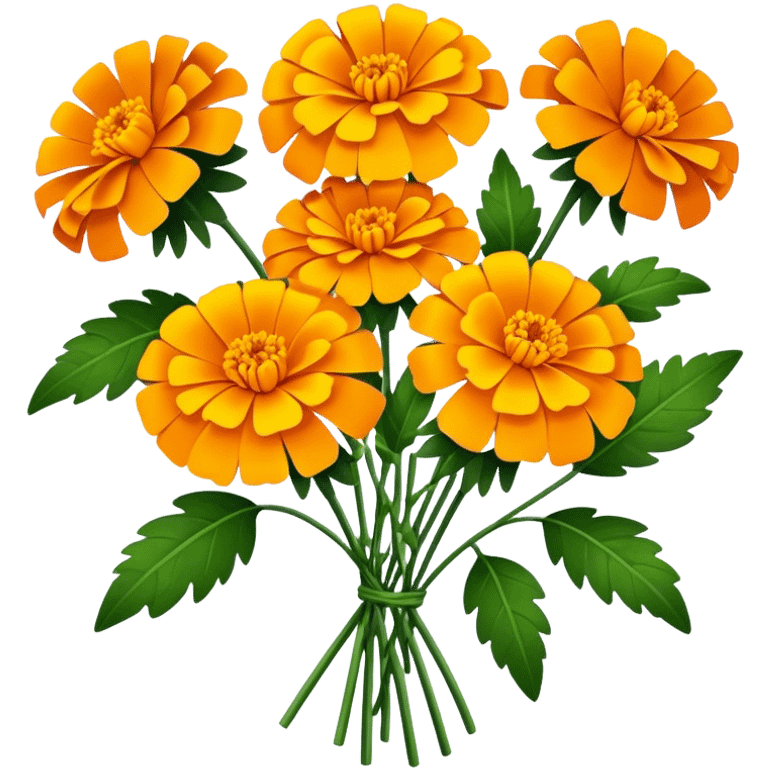 luxuriant, big bouquet Marigold, stem, leaf emoji