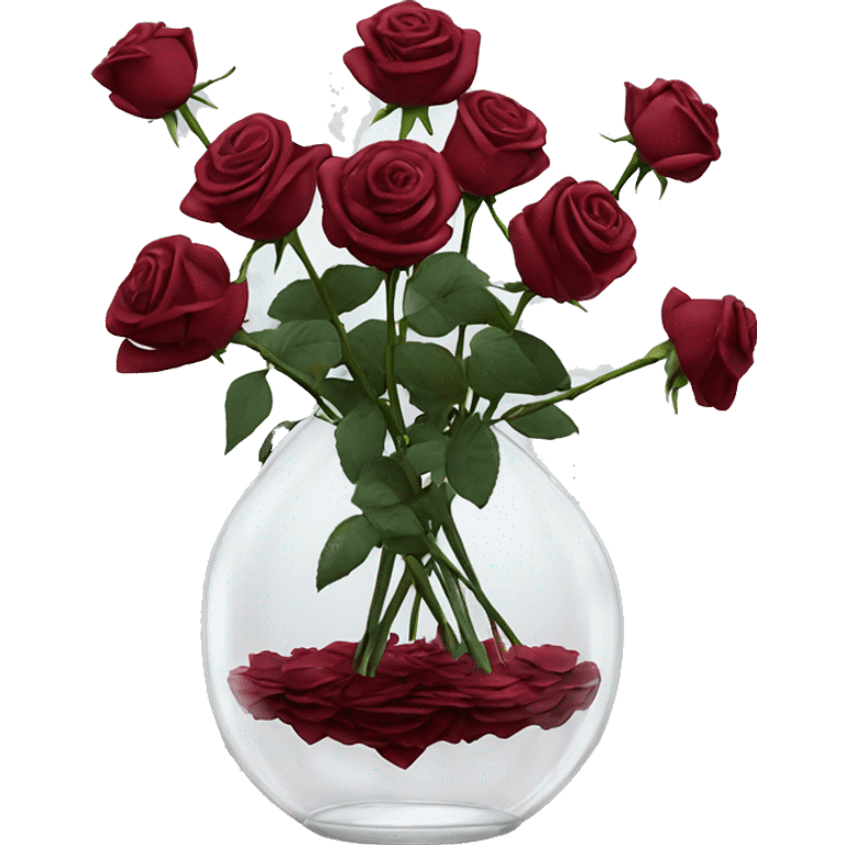 10000000 huge burgundy roses on stems in a clear glass vase emoji