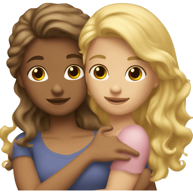 One girl withe brown wavy hair hugging another girl with blonde hair emoji