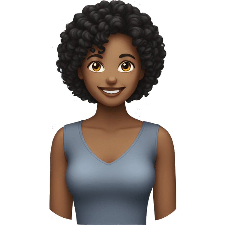 woman in her 30s, black, curly hair smiling emoji