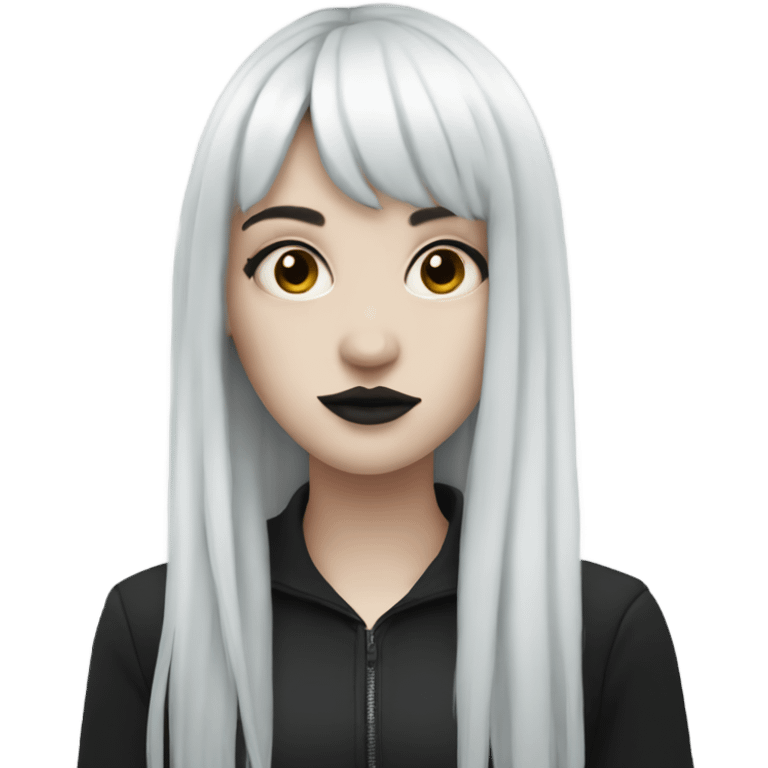 Pale Goth girl with long black hair and bangs emoji