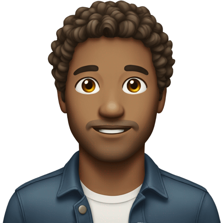 male, long curly brown hair, brown glass stubble emoji