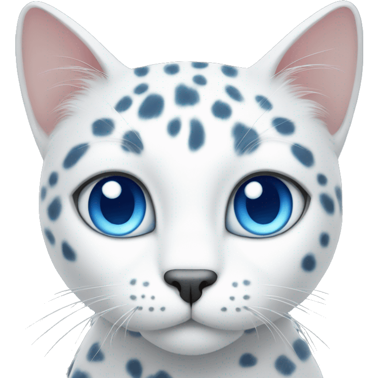 A white cat with grey leopard spots and blue eyes  emoji