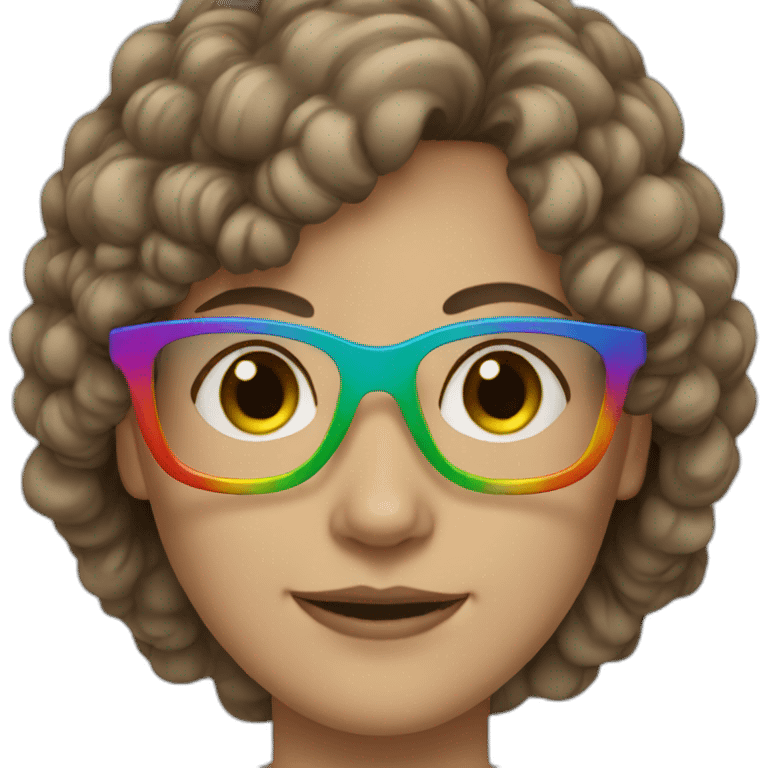 brown hair white woman rainbow glasses emoji