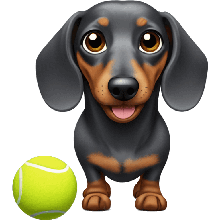 Dapple dachshund with brown eyes that carries a tennis ball emoji