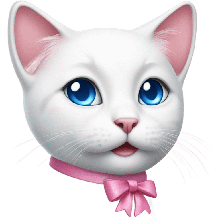 cute white cat with blue eyes and pink nose with pink bows emoji