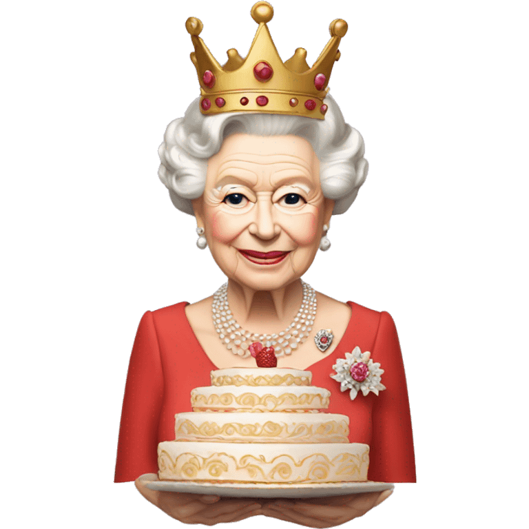 queen elizabeth II with a cake for a crown emoji